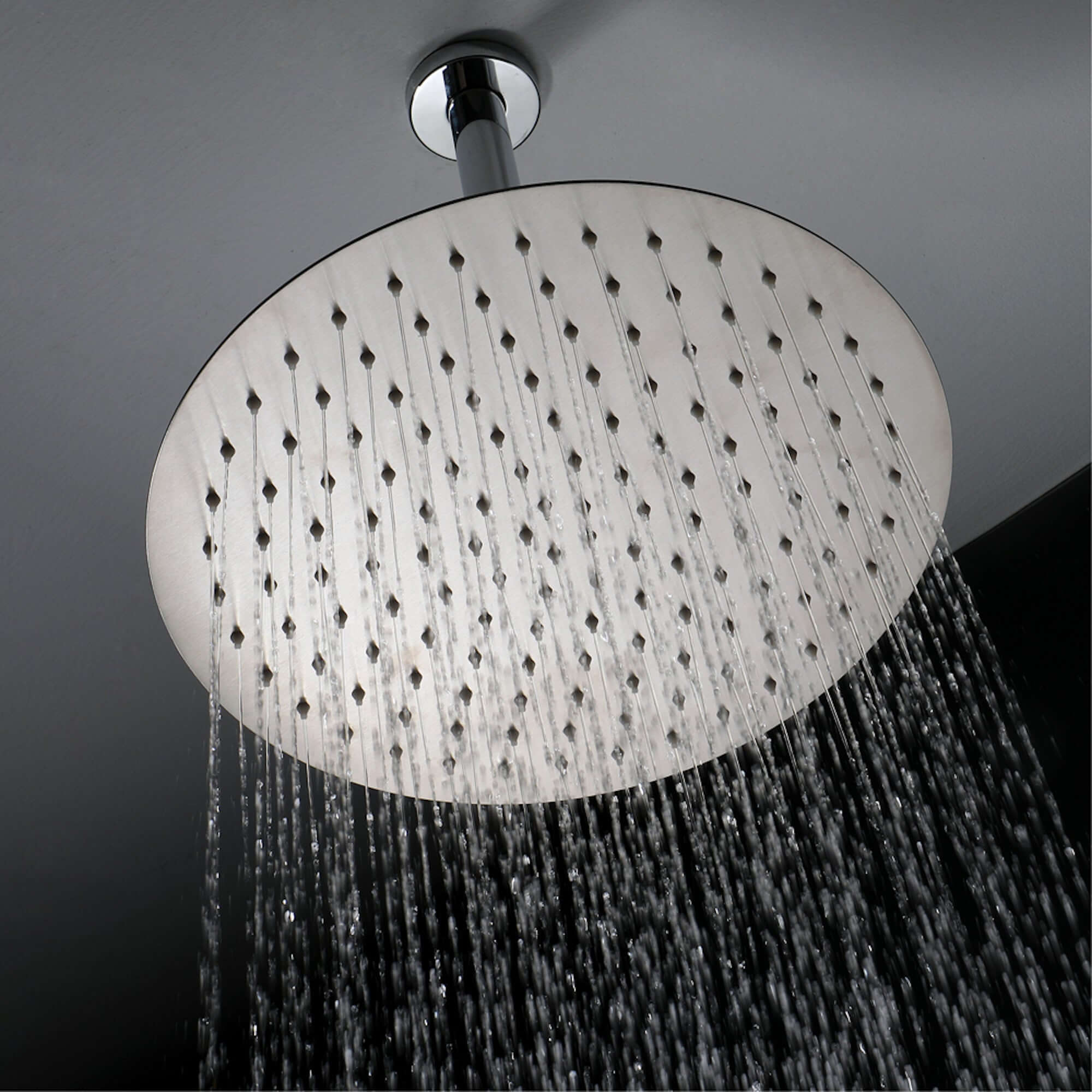 Contemporary Ceiling Fixed Round Ultra Slim Stainless Steel Shower Head 16" With 180mm Ceiling Shower Arm - Chrome
